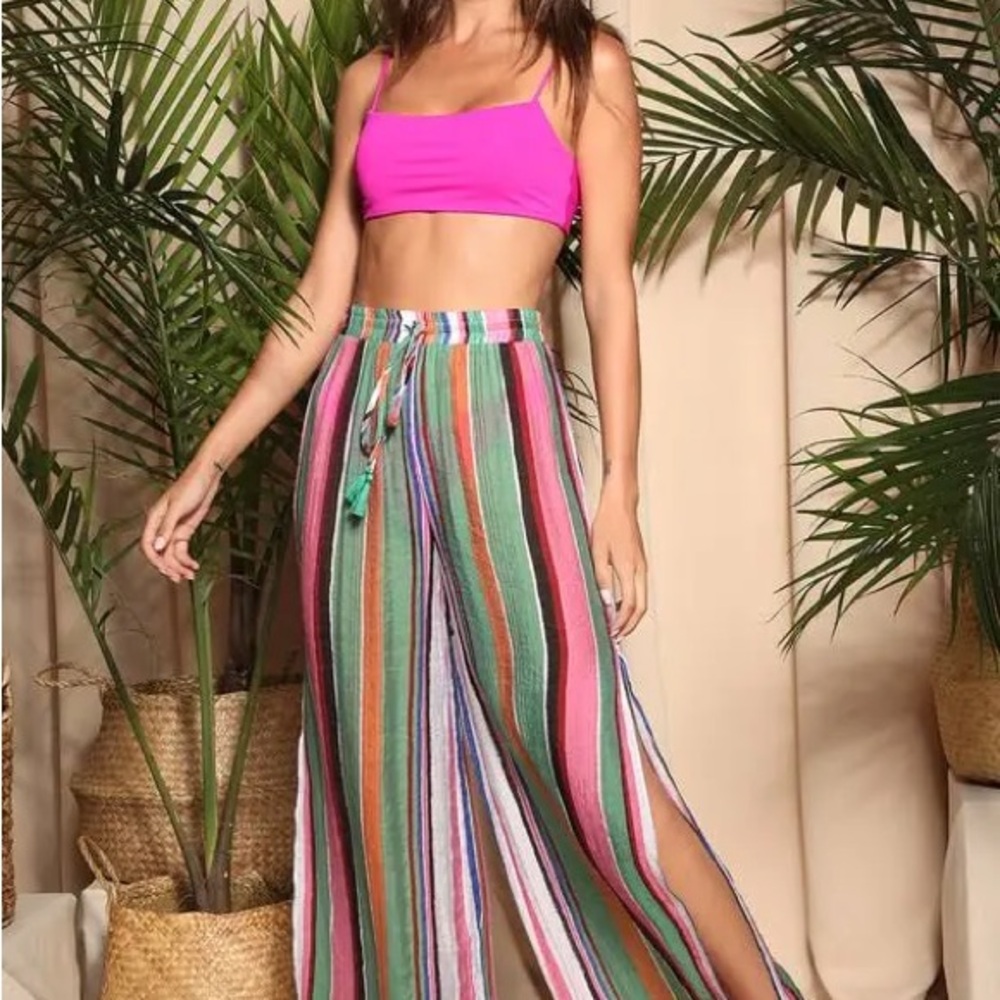 Lulu’s Eternal Vacation Green Multi Striped Swim Cover-Up Pants